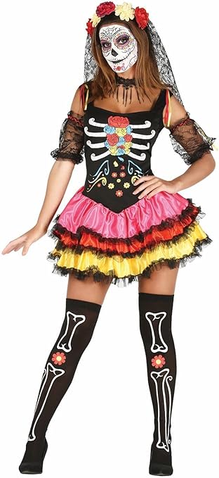 Disfraz Mujer Catrina Sexy Colorida Lady Muerte Mexicana