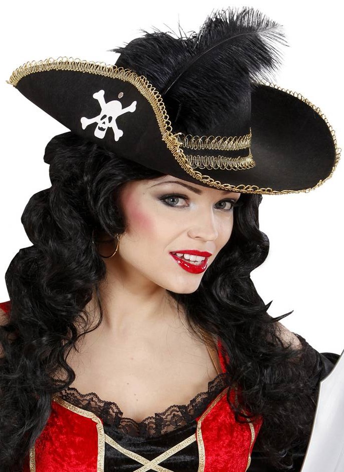 Sombrero de pirata con Calavera y Pluma . > Complementos para Disfraces >  Accesorios para la cabeza Disfraces > Sombreros y Gorras para Disfraces >  Sombreros Históricos para Disfraces > Sombreros Piratas para Disfraces