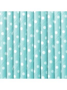 10 pajitas azules pastel con lunares blancos de papel
