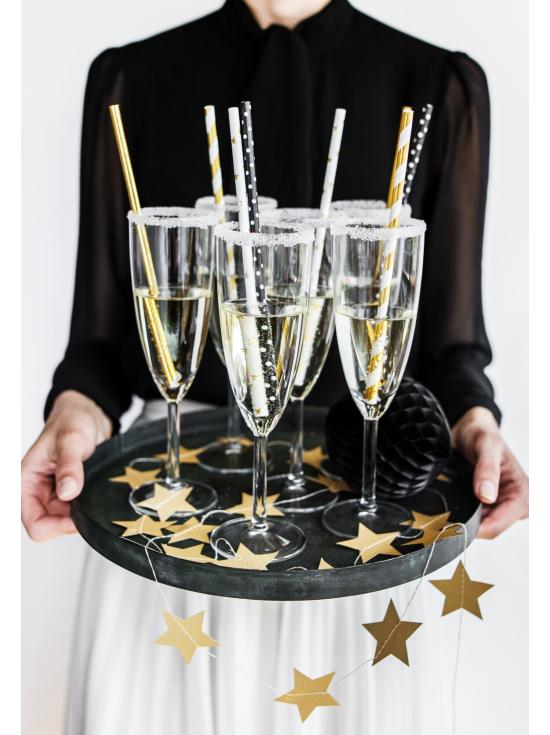 10 pajitas blancas con estrella doradas de papel para nochevieja - Happy New Year Collection