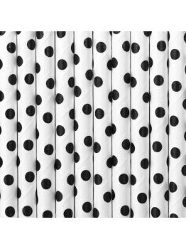 10 pajitas blancas con lunares negros de papel - Meow Party