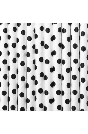 10 pajitas blancas con lunares negros de papel - Meow Party