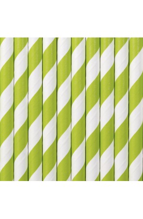 10 pajitas con rayas verdes claro de papel