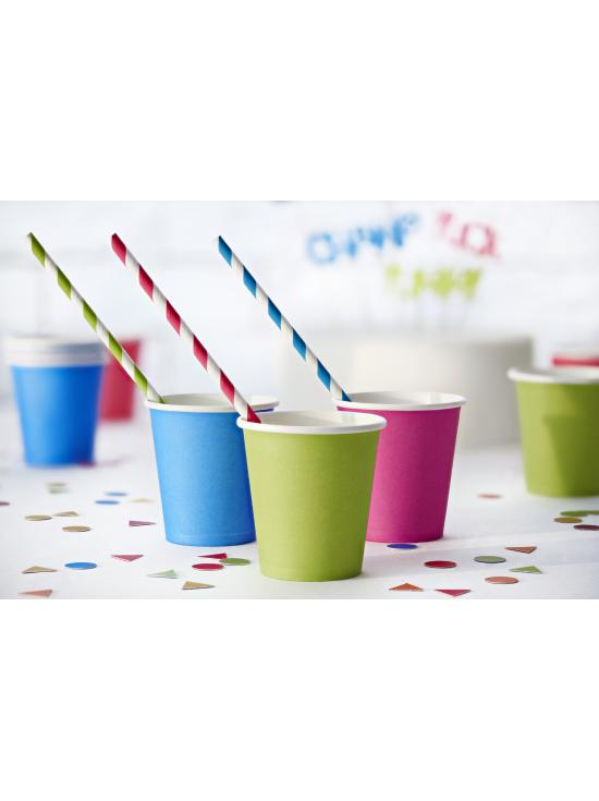 10 pajitas con rayas verdes claro de papel