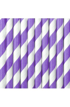 10 pajitas lilas con rayas blancas de papel - Space Party