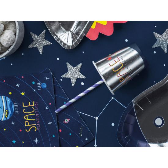 10 pajitas lilas con rayas blancas de papel - Space Party