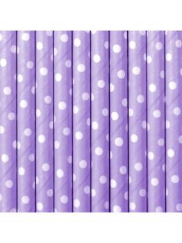 10 pajitas moradas con lunares blancos de papel
