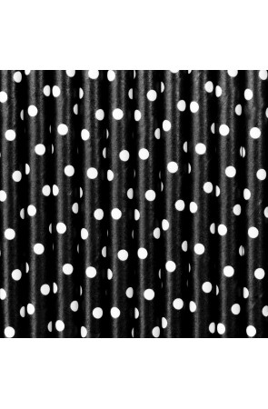 10 pajitas negras con lunares blancos de papel - Meow Party
