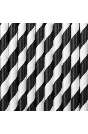 10 pajitas negras con rayas blancas de papel - Pirates Party