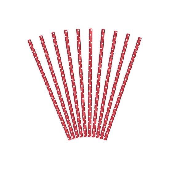 10 pajitas rojas con lunares blancos de papel 10 pajitas rojas con lunares blancos de papel