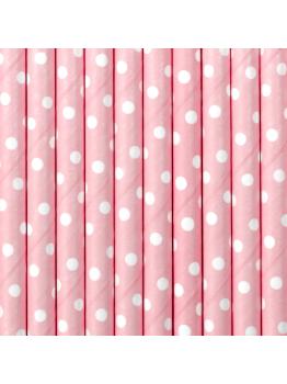 10 pajitas rosas pastel con lunares blancos de papel - Gold Bridal Shower
