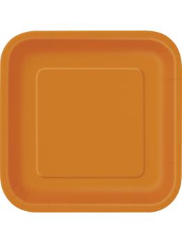14 platos cuadrados grandes naranjas (23 cm) - Línea Colores Básicos