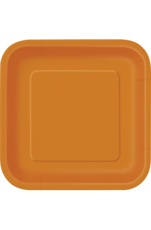 14 platos cuadrados grandes naranjas (23 cm) - Línea Colores Básicos