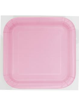 14 platos cuadrados rosa claro (23 cm) - Línea Colores Básicos