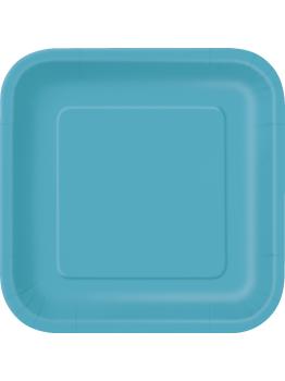 16 platos cuadrados pequeños color aguamarina (18 cm) - Línea Colores Básicos
