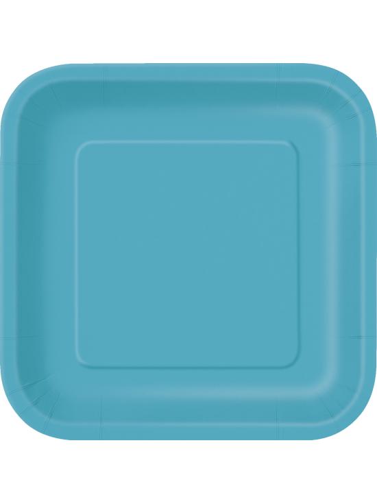 16 platos cuadrados pequeños color aguamarina (18 cm) - Línea Colores Básicos