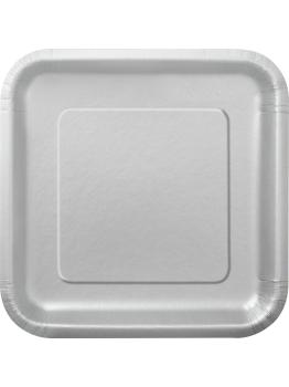 16 platos cuadrados pequeños plateados (18 cm) - Línea Colores Básicos