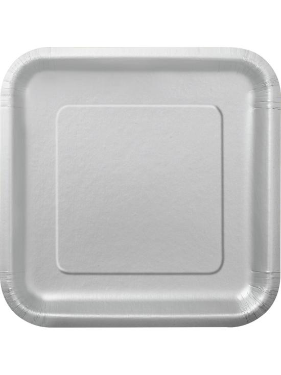 16 platos cuadrados pequeños plateados (18 cm) - Línea Colores Básicos