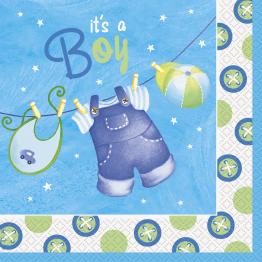 16 servilletas (33x33 cm) - Blue Clothesline Baby Shower