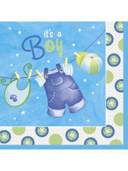 16 servilletas (33x33 cm) - Blue Clothesline Baby Shower