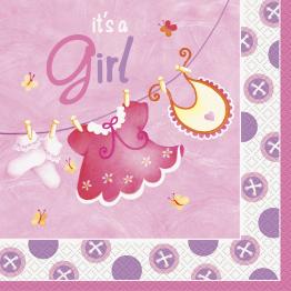 16 servilletas (33x33 cm) - Pink Clothesline Baby Shower