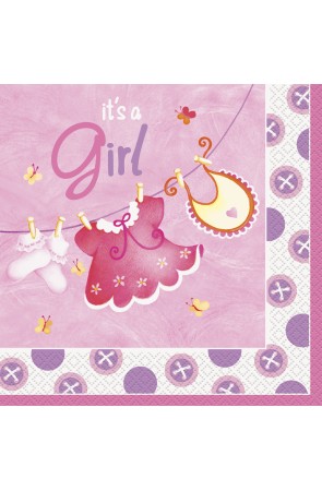 16 servilletas (33x33 cm) - Pink Clothesline Baby Shower