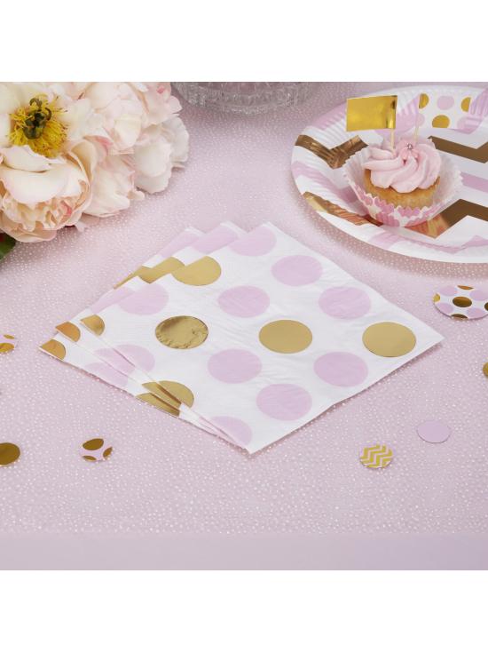 16 servilletas de lunares rosas y dorados (33x33 cm) - Pattern Works Pink