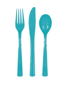 18 cubiertos color azul aguamarinade plástico - Línea Colores Básicos