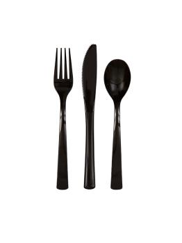 18 cubiertos de plástico color negro