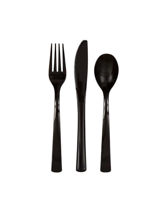 18 cubiertos de plástico color negro