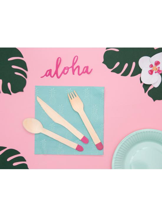 18 cubiertos rosas de madera (16cm) - Aloha Turquoise