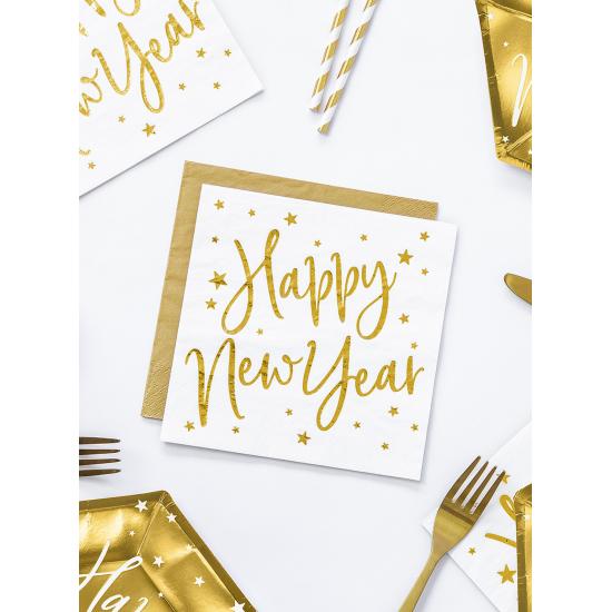 20 servilletas Fin de Año Happy New Year blancas y doradas (33 x 33 cm) - Jolly New Year 20 servilletas Fin de Año Happy New Year blancas y doradas (33 x 33 cm) - Jolly New Year