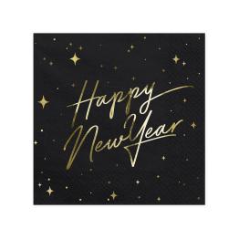 20 servilletas Fin de Año Happy New Year negras y doradas (33 x 33 cm) - New Year's Eve Collection