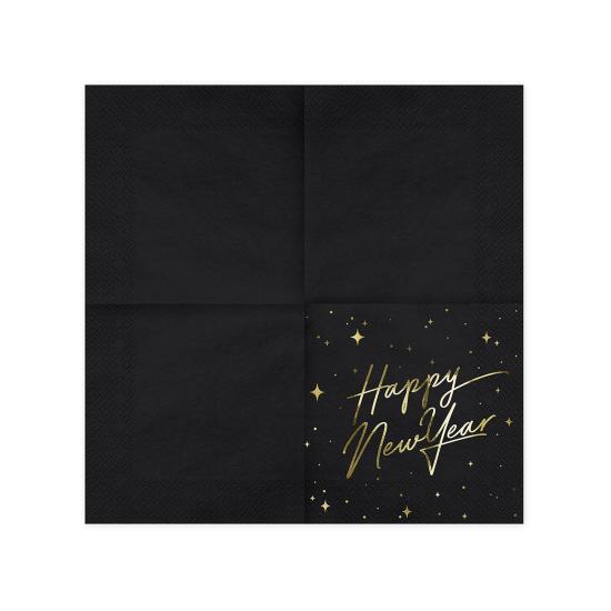 20 servilletas Fin de Año Happy New Year negras y doradas (33 x 33 cm) - New Year's Eve Collection