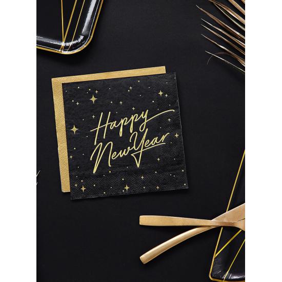 20 servilletas Fin de Año Happy New Year negras y doradas (33 x 33 cm) - New Year's Eve Collection
