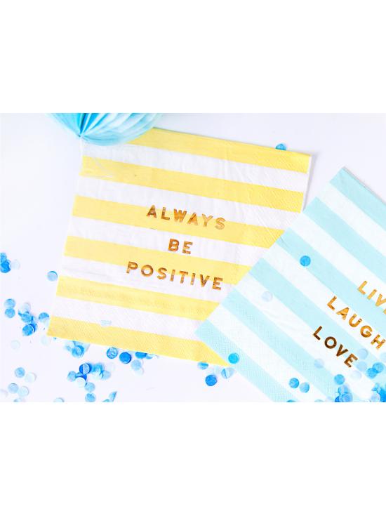 20 servilletas amarillas pastel con estampado "Always be positive" de papel (33x33 cm) - Yummy