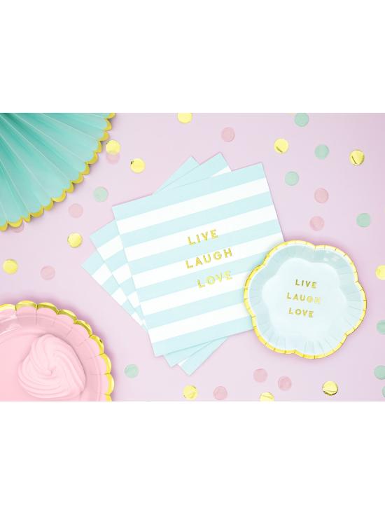 20 servilletas azul pastel con estampado "Live Laugh Love" de papel (33x33 cm) - Yummy
