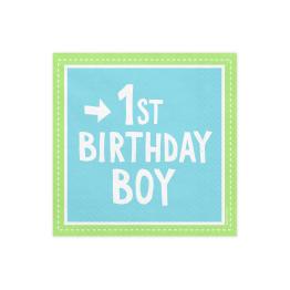 20 servilletas azules "1st Birthday Boy" de papel (33x33 cm) - 1st Birthday