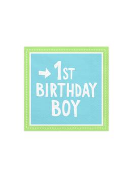 20 servilletas azules "1st Birthday Boy" de papel (33x33 cm) - 1st Birthday