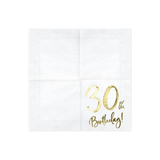 20 servilletas blancas "30th Birthday" de papel (33x33 cm) - Milestone birthday
