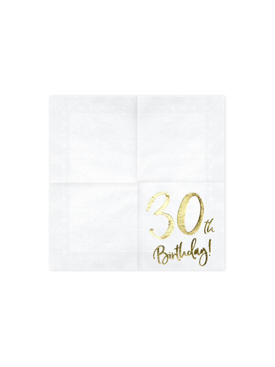 20 servilletas blancas "30th Birthday" de papel (33x33 cm) - Milestone birthday