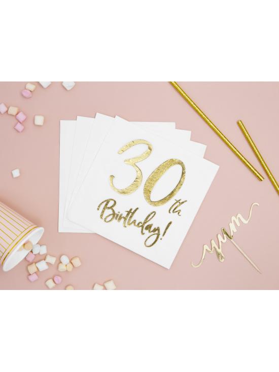 20 servilletas blancas "30th Birthday" de papel (33x33 cm) - Milestone birthday
