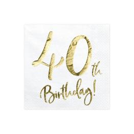 20 servilletas blancas "40th Birthday" de papel (33x33 cm) - Milestone birthday