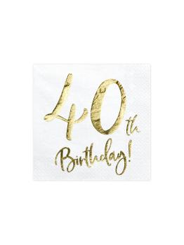 20 servilletas blancas "40th Birthday" de papel (33x33 cm) - Milestone birthday