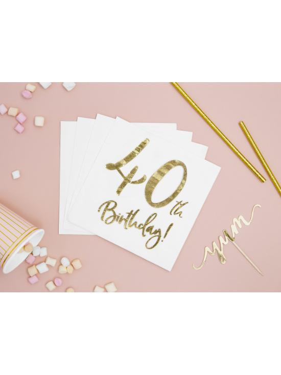 20 servilletas blancas "40th Birthday" de papel (33x33 cm) - Milestone birthday