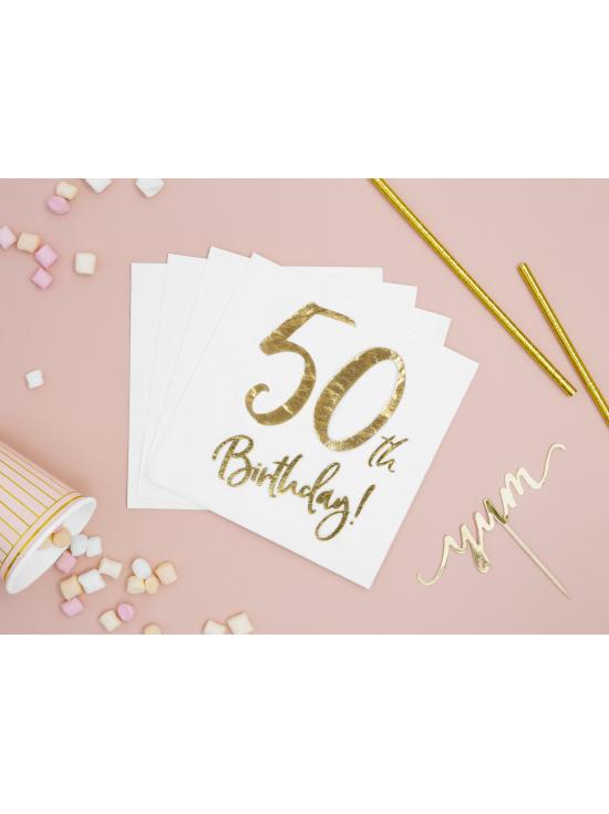 20 servilletas blancas "50th Birthday" de papel (33x33 cm) - Milestone birthday