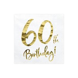 20 servilletas blancas "60th Birthday" de papel (33x33 cm) - Milestone birthday