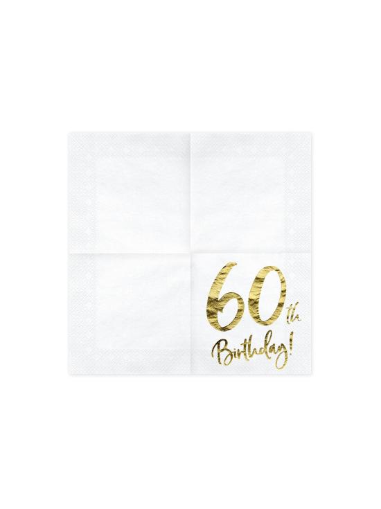 20 servilletas blancas "60th Birthday" de papel (33x33 cm) - Milestone birthday