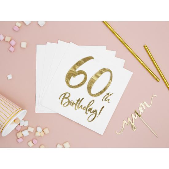 20 servilletas blancas "60th Birthday" de papel (33x33 cm) - Milestone birthday