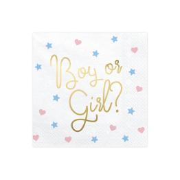 20 servilletas blancas "Boy Or Girl?" de papel (33x33 cm) - Gender Reveal Party